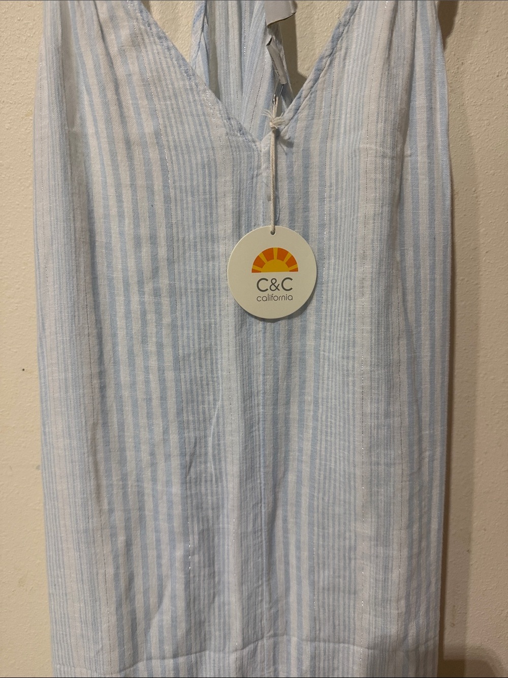 C&C California Pale Blue and White Striped Sundress - Picture 4 of 7